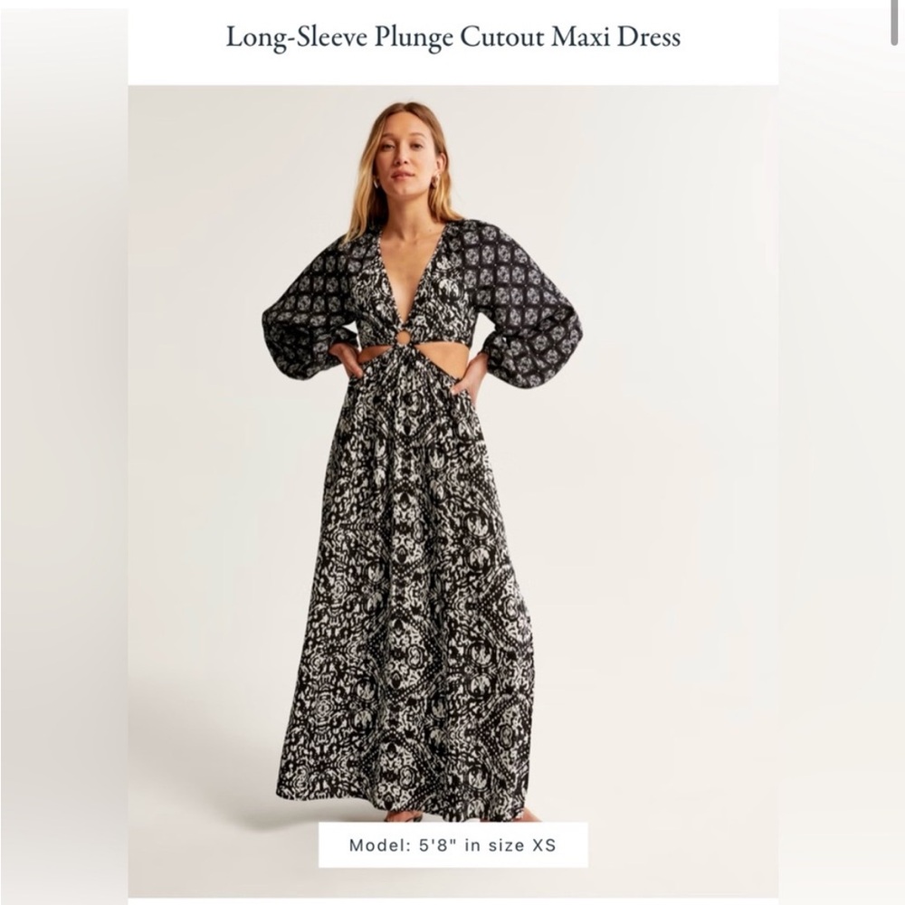 Black and White Long-Sleeve Plunge Cutout Maxi Dress NWT